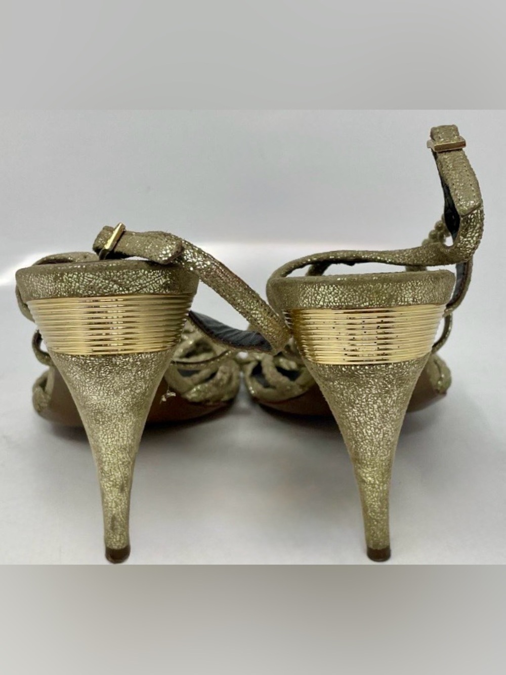 Fendi Vintage Metallic Gold Leather Braided Cage Stiletto Sandals Heels EU 38 - Picture 3 of 6